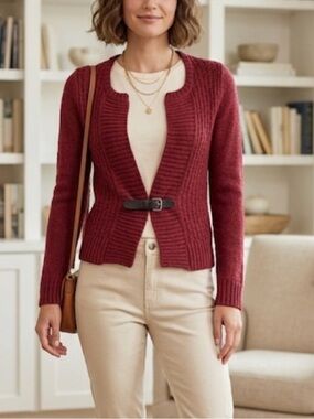 NWOT Max Studio Buckle Wool Alpaca Acrylic Blend  Cardigan